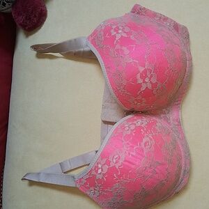 Black bow 40D nude and electric pink bra.